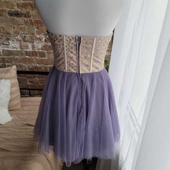 Night by Teeze Me Purple Tulle and Cream Sequin Formal Dress - Picture 4 of 9